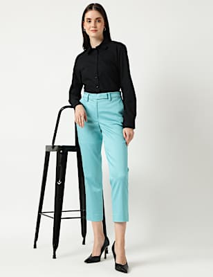 Mid Waist Slim Fit Stretch Formal Trousers