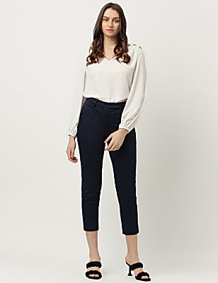 Mid Waist Slim Fit Stretch Formal Trousers