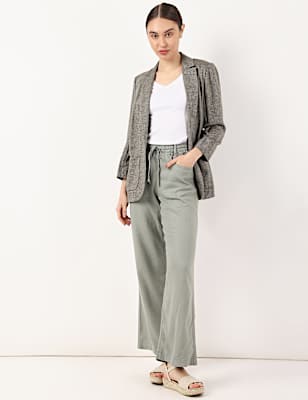 Flax Mix Self Design Lapel Collar Shrug