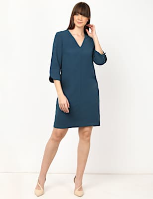 Plain 3/4 Sleeve Crepe Shift