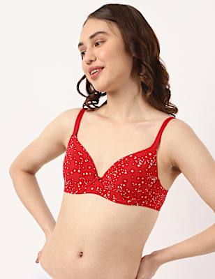 Printed Cotton Mix Padded Demi Cup Bra
