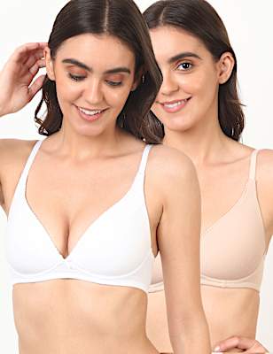 2 Pack Cotton Plain Sweetheart Neck Bra