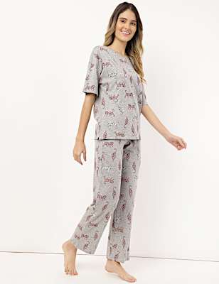 Cotton Mix Printed Round Neck Night Set