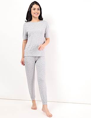 Viscose Mix Printed Round Neck Pyjama Set