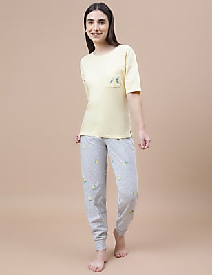 Pure Cotton Printed Crew Neck Pyjama Set