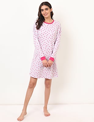 Viscose Mix Polka Print Round Neck Dress