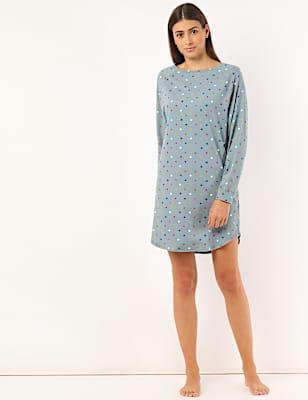 Cotton Mix Printed Round Neck Night Dress