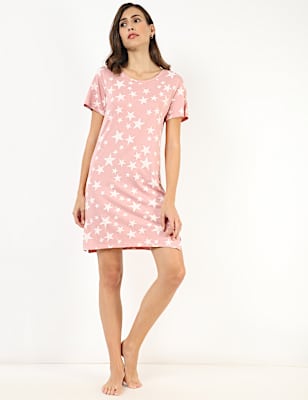 Cotton Mix Printed Round Neck Night Dress