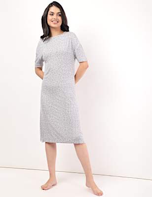 Viscose Mix Printed Round Neck Night Dress