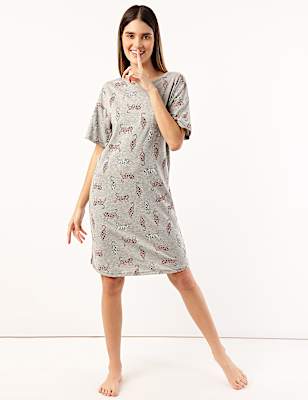 Cotton Mix Printed Round Neck Nightdress