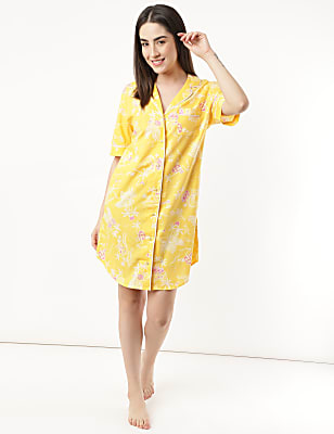 Pure Cotton Printed Lapel Neck Night Dress