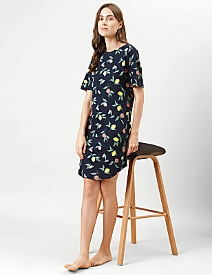 Printed Midi Round Neck Night Dress