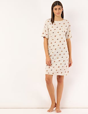 Cotton Mix Printed Round Neck Night Dress