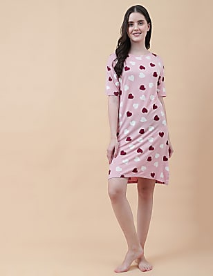 Viscose Mix Printed Round Neck Nightdress