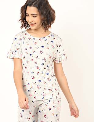 Viscose Mix Floral Round Neck Top