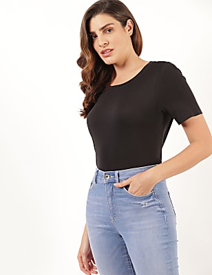 Cotton Mix Plain Round Neck T-Shirt