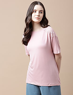 Viscose Mix Lace Round Neck Top