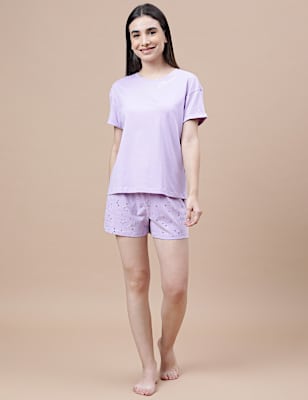 Pure Cotton Printed Crew Neck Pyjama Set