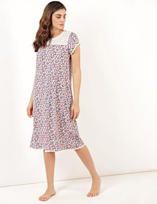 Pure Cotton Floral Round Neck Night Dress