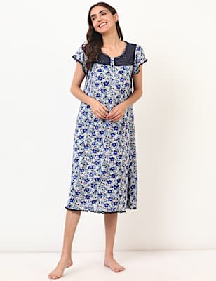 Cotton Mix Floral Round Neck Dress
