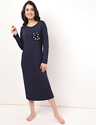 Viscose Mix Plain Round Neck Night Dress