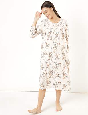Pure Cotton Floral Round Neck Nightdress