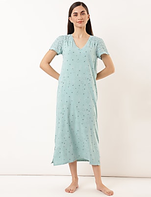 Pure Cotton Printed V-Neck Nightdress
