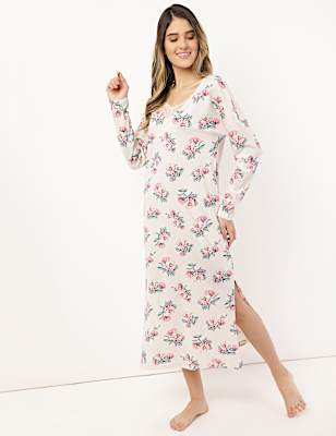 Cotton Mix Floral V Neck Nightdress