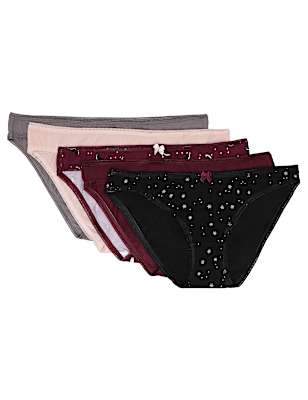 5 Pack Cotton Mix Plain Skinny Fit Knicker