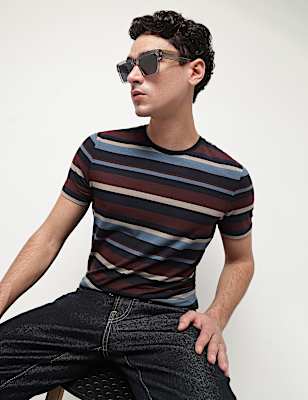 Cotton Modal Horizontal Striped T-Shirt