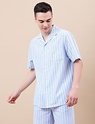 Cotton Mix Striped Lapel Collar Shirt