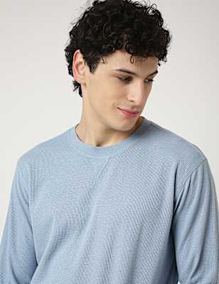 Cotton Mix Textured Crew Neck Sweatshirt