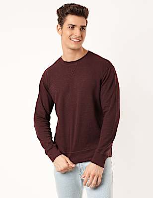 Cotton Mix Textured Crew Neck Sweatshirt