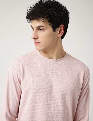 Cotton Mix Textured Crew Neck Sweatshirt