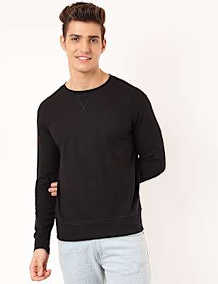 Cotton Mix Textured Crew Neck Sweatshirt