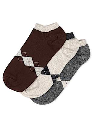3 Pair of Cotton Mix Argyle Print Socks