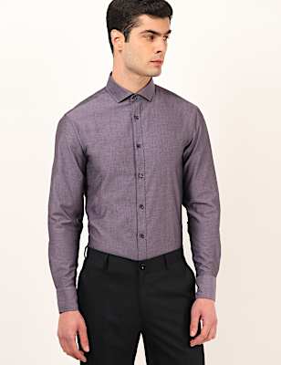 Pure Cotton Plain Spread Collar Shirt