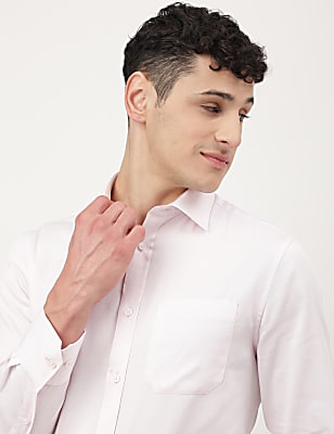Pure Cotton Plain Spread Collar Shirt