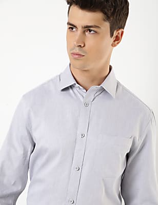 Pure Cotton Plain Spread Collar Shirt