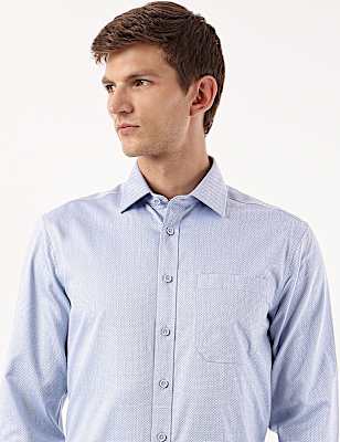 Pure Cotton Geometric Spread Collar Shirt
