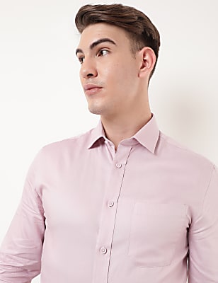 Pure Cotton Plain Spread Collar Shirt