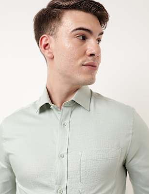 Pure Cotton Plain Spread Collar Shirt