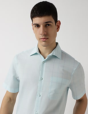 Cotton Rich Checks Spread Collar Shirt