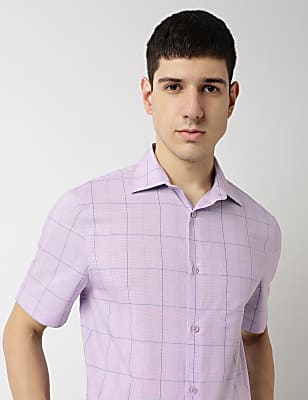 Cotton Rich Checks Spread Collar Shirt