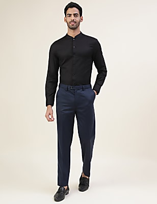 Premium Texture Grandad Collar Slim Fit Shirt With Cuff Detailing