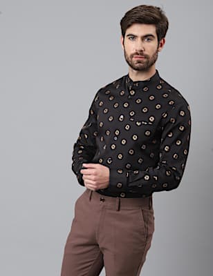 Printed Mandarin Collar Shirt