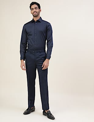 Cotton Mix Plain Spread Collar Shirt
