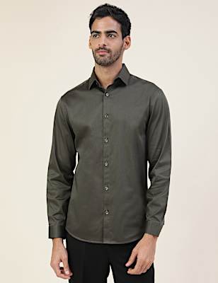 Cotton Mix Plain Spread Collar Shirt