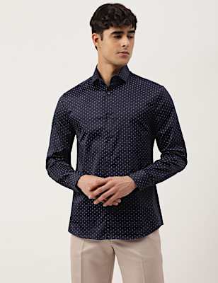 Premium Geometric Print Sateen Slim Fit Shirt