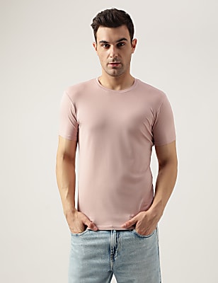 Cotton Blend Round Neck Solid T-Shirt